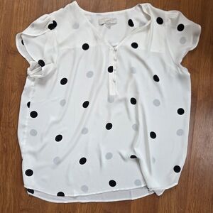 LOFT White Blouse with Black Dots